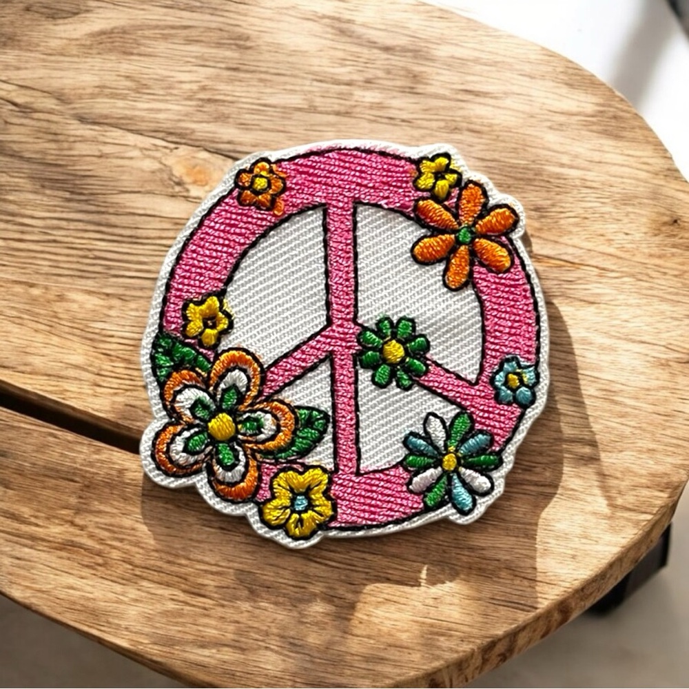 Embroidered Floral Peace Sign Patch